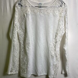 Sundance Shirt Long Sleeve Women S Top Solid White Lace Crocheted Arms